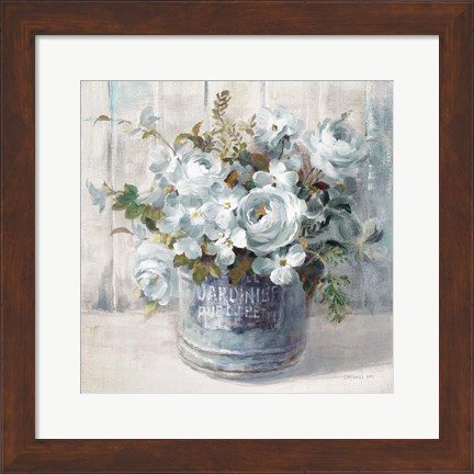 Framed Garden Blooms I Blue Crop Print