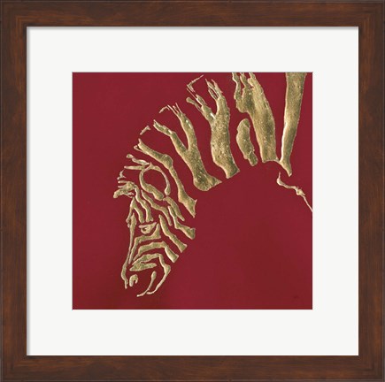 Framed Gilded Zebra on Red Print