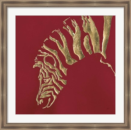 Framed Gilded Zebra on Red Print