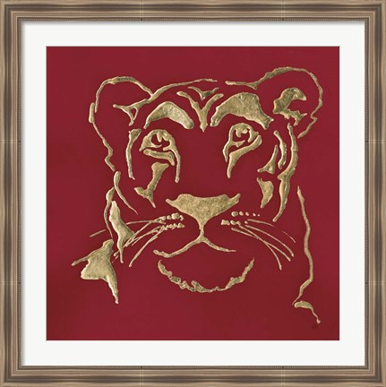 Framed Gilded Lioness on Red Print