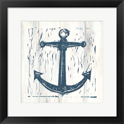 Framed Nautical Collage III On White Wood Print