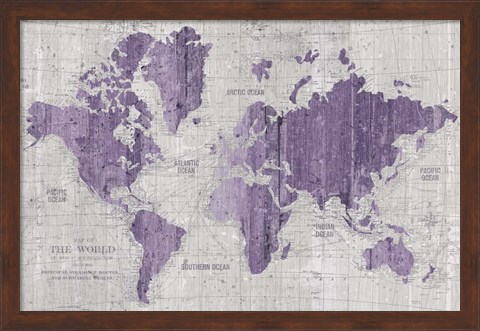 Framed Old World Map Purple Gray Print