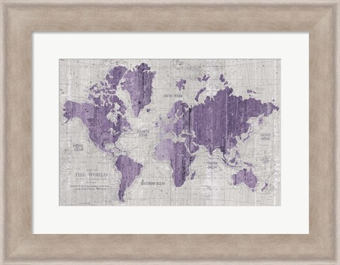 Framed Old World Map Purple Gray Print