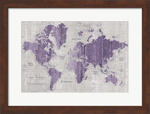 Framed Old World Map Purple Gray Print