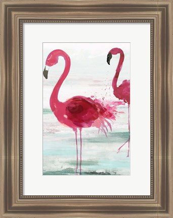 Framed Beach Flamingoes Print