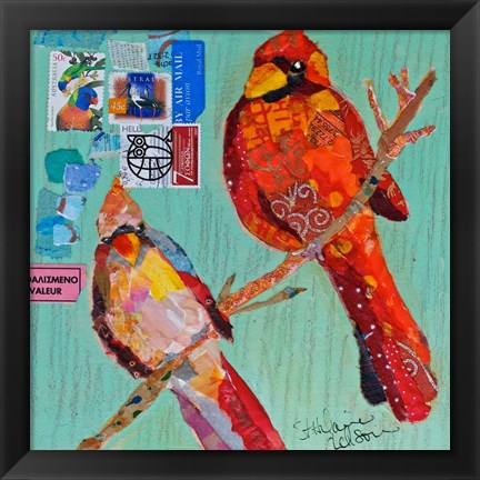 Framed Lovebirds Cardinals Print