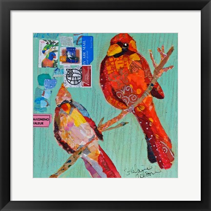 Framed Lovebirds Cardinals Print