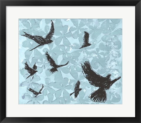 Framed Birds on Light Blue Print