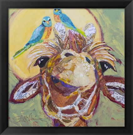 Framed Giraffe and Birds B Print