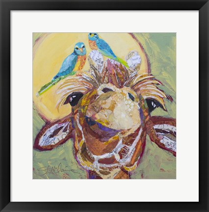 Framed Giraffe and Birds B Print