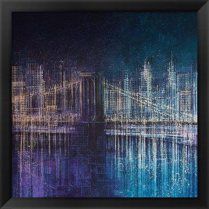 Framed Brooklyn Bridge At Midnight Print