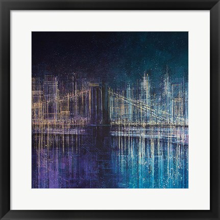 Framed Brooklyn Bridge At Midnight Print