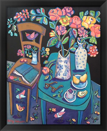 Framed Pears and Scattered Petals Print