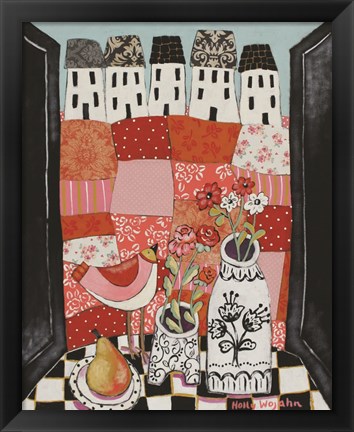 Framed Patchwork Landscape En Rose Print