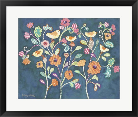 Framed Chirps in a Flower Bed Print