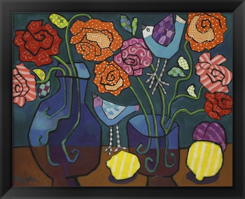 Framed Patterned Roses Print