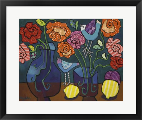 Framed Patterned Roses Print