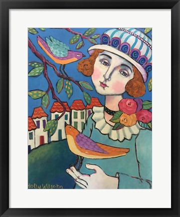 Framed Woman With Bird Print