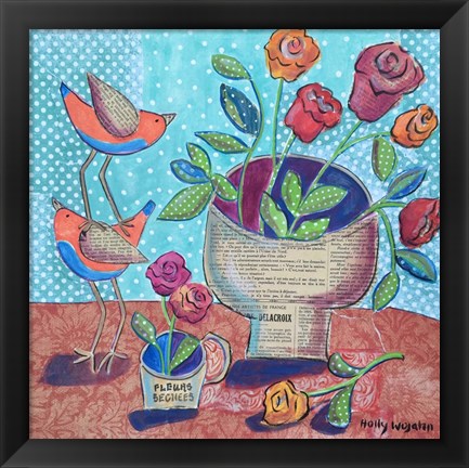 Framed Flowers and Stacked Birds Print