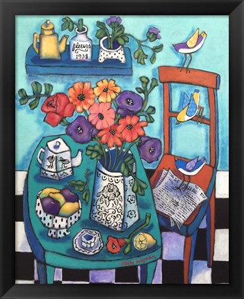 Framed Table with Flowers and Tea Pot Print