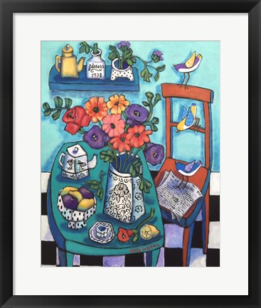 Framed Table with Flowers and Tea Pot Print