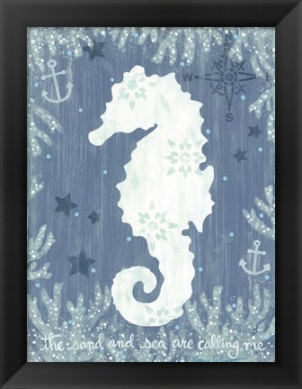 Framed White Seahorse Print