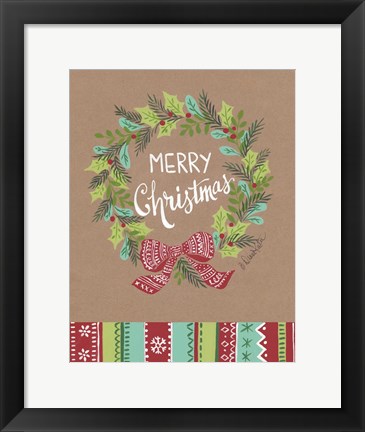 Framed Merry Christmas Wreath Print