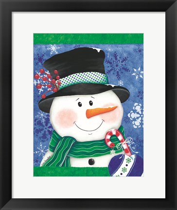 Framed Snowman with a Candy Cane Print