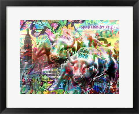 Framed Wall Street Bull Print