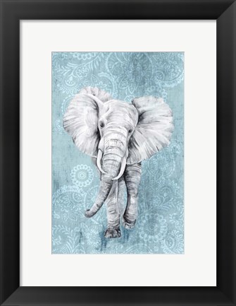 Framed Blue Paisley Elephant Print