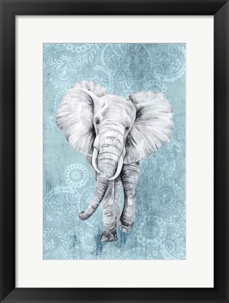 Framed Blue Paisley Elephant Print