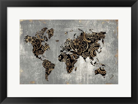 Framed Gold World Map Print