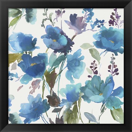 Framed Blue Flower Garden I Print