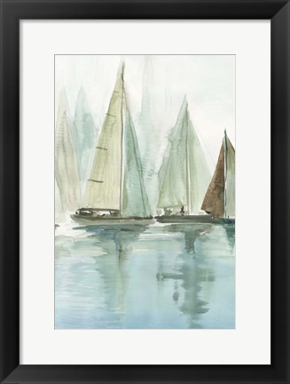 Framed Blue Sailboats II Print