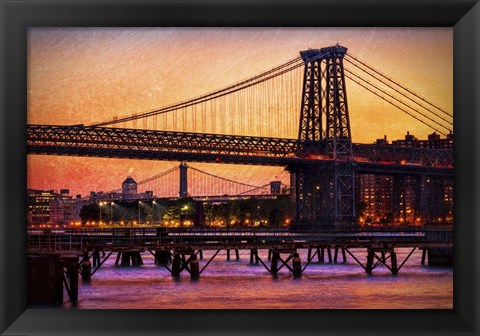 Framed Williamsburg Bridge at Twilight Print