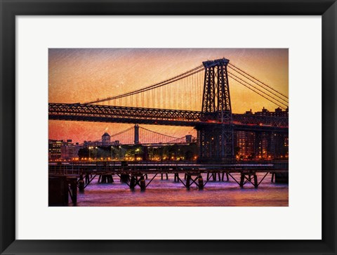 Framed Williamsburg Bridge at Twilight Print