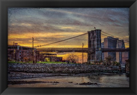 Framed Brooklyn Bridge at Sunset Print