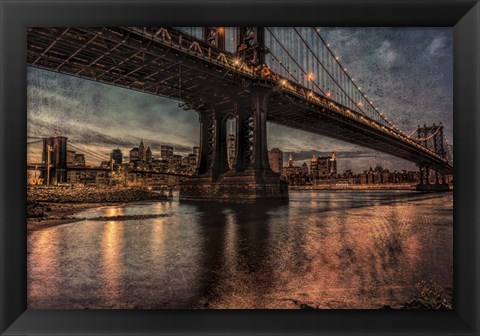 Framed NYC Bridges at Twilight Print