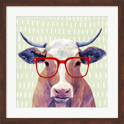 Framed Bespectacled Bovine I Print