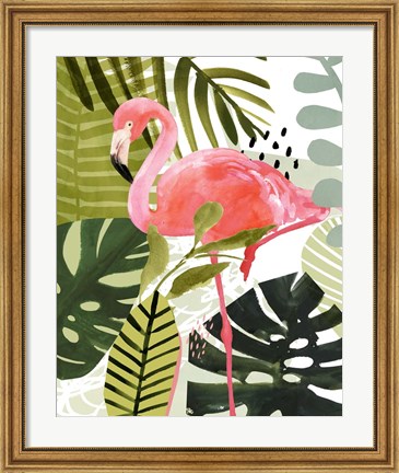 Framed Flamingo Forest I Print