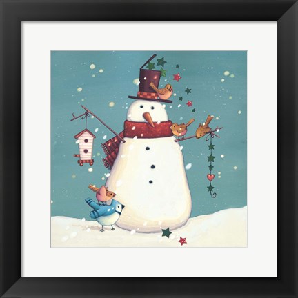 Framed Folk Snowman I Print