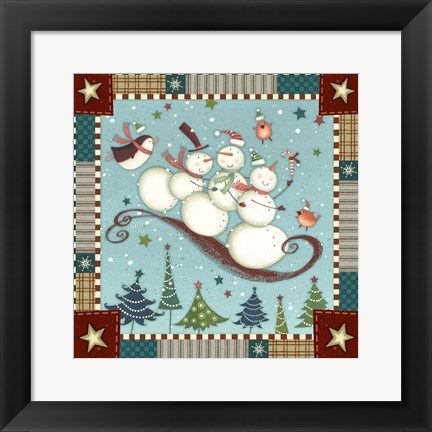 Framed Sledding Snowmen I Print