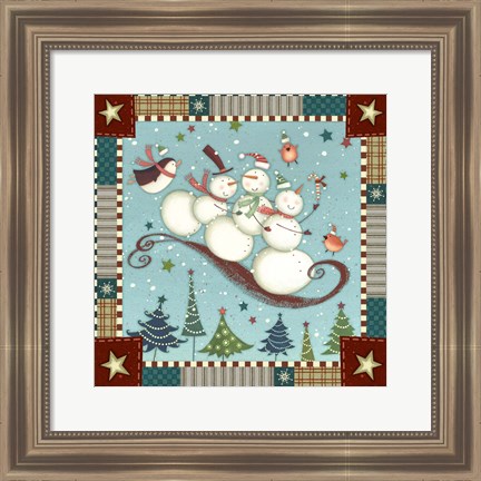 Framed Sledding Snowmen I Print