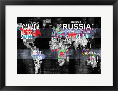 Framed Typographic World Map IV Print