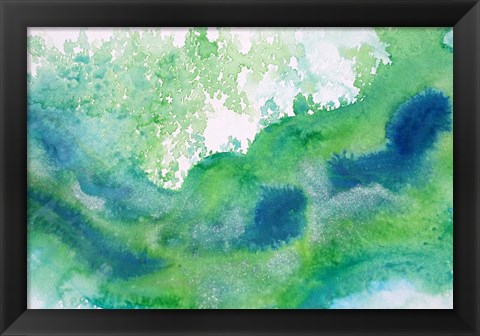 Framed Green Waves Watercolor Abstract Splash 1 Print