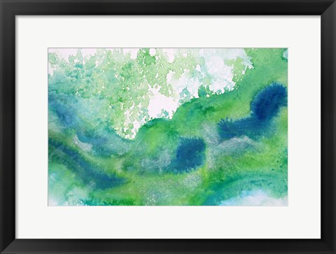 Framed Green Waves Watercolor Abstract Splash 1 Print