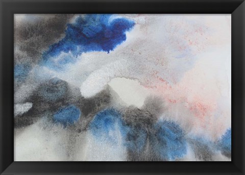 Framed Blue Waves Watercolor Abstract Splash 1 Print