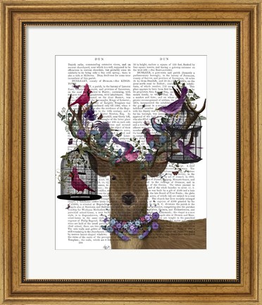 Framed Deer Birdkeeper, Tropical Bird Cages Print