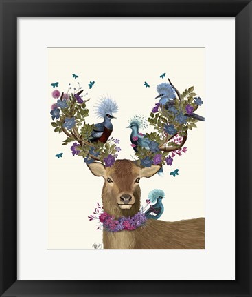 Framed Deer Birdkeeper, Blue Pigeons Print