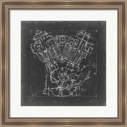 Framed Motorcycle Engine Blueprint I Print